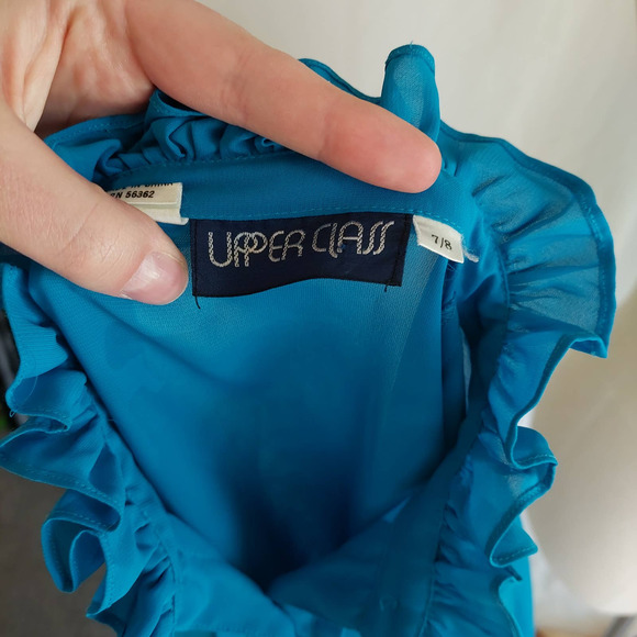 Vintage 80s 90s Ruffle Mock Neck Semi-Sheer Button-Up Blouse - Picture 8 of 10